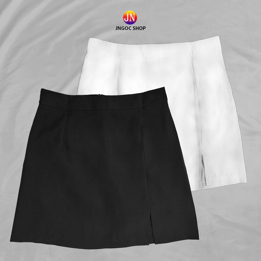 Chân váy ngắn chữ A xẻ trước, Chân váy công sở cạp cao đen trắng xẻ tà trẻ trung | BigBuy360 - bigbuy360.vn