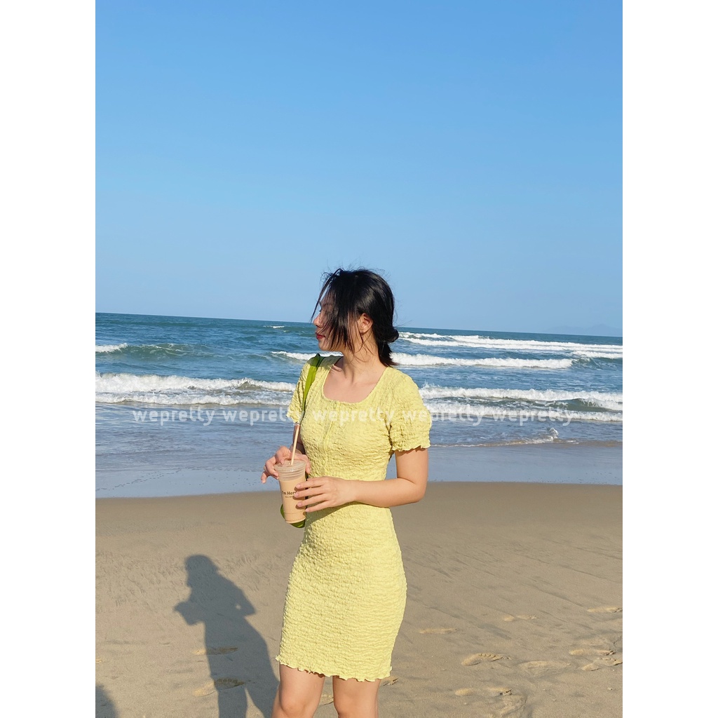 Váy suông body tôn dáng màu xanh bơ chất liệu thun xốp mềm mịn mặc đi biển Wepretty clothes | BigBuy360 - bigbuy360.vn