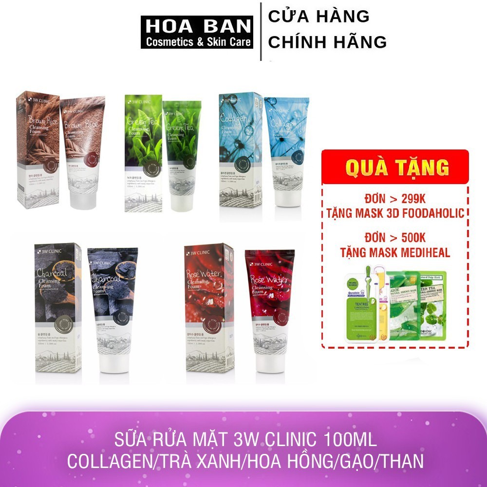 Sữa rửa mặt trắng da giảm mụn từ thiên nhiên 3W Clinic Hàn Quốc 100ml