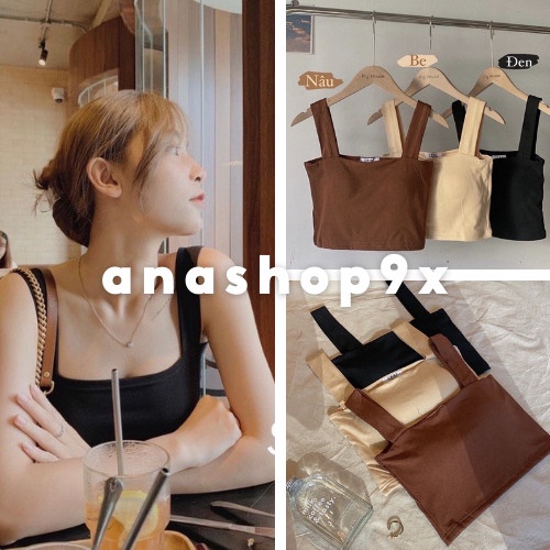 Áo croptop nữ trơn sát nách về 3 màu đen nâu be kiểu dáng Hàn Quốc Anashop9x