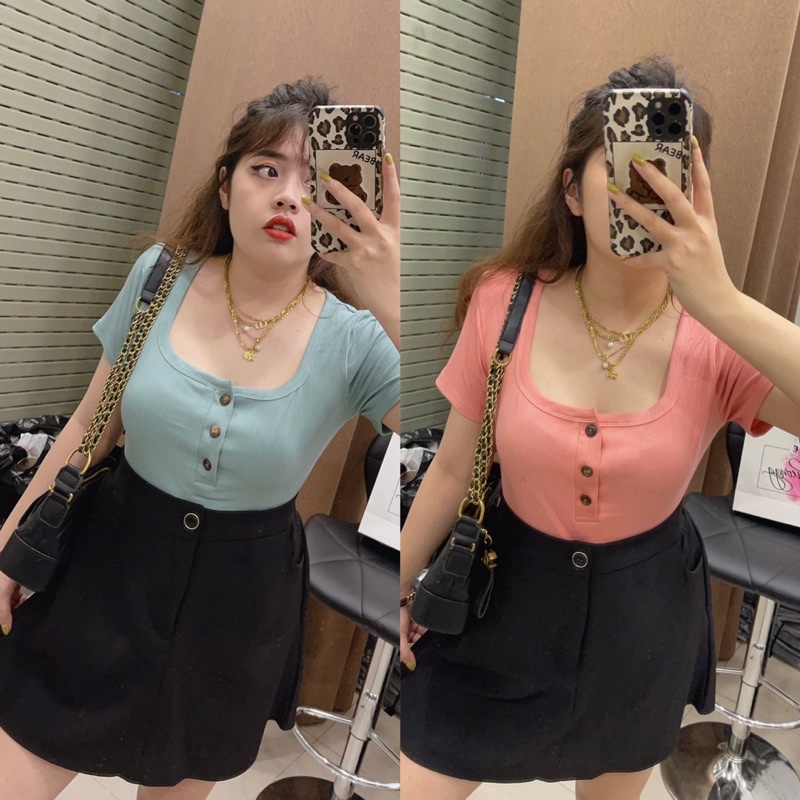 AT1 Áo Thun Cổ Vuông Khuy Gỗ Maii Thươngg Bigsize | BigBuy360 - bigbuy360.vn