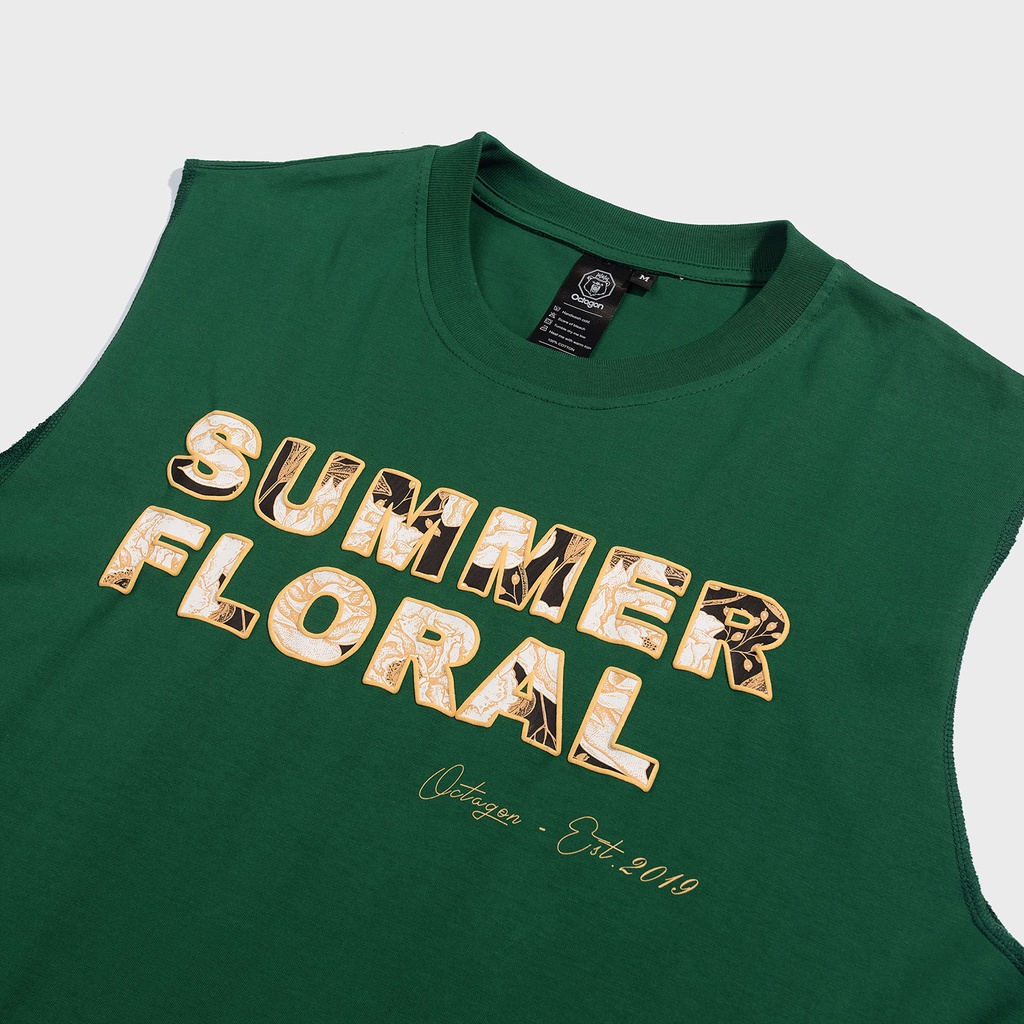 Áo Tanktop Floral OCTAGON Cotton 100% Màu Xanh Lá Unisex Form Rộng