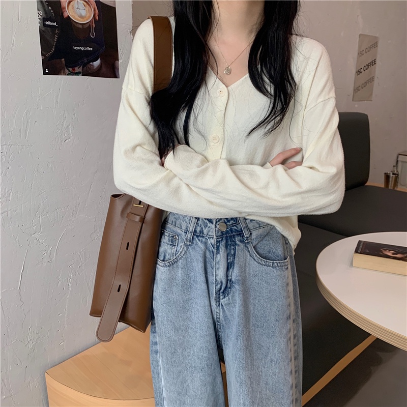 Áo Khoác cardigan Dệt Kim Tay Dài Cổ Chữ V Thời Trang Hàn Quốc Cho Nữ