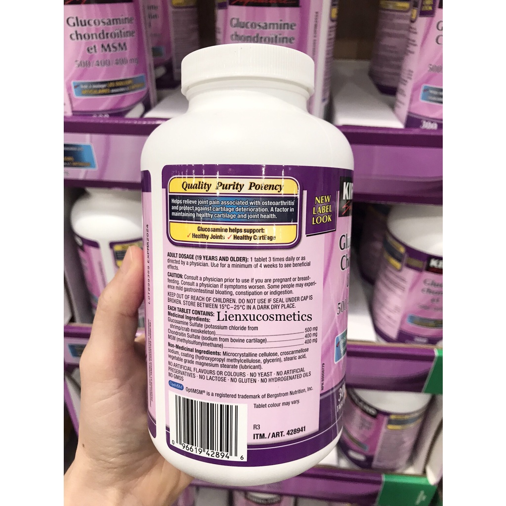 Viên uống Kirkland Glucosamine chondroitin MSM 500/400/400mg; 300 viên; hsd T1/2025