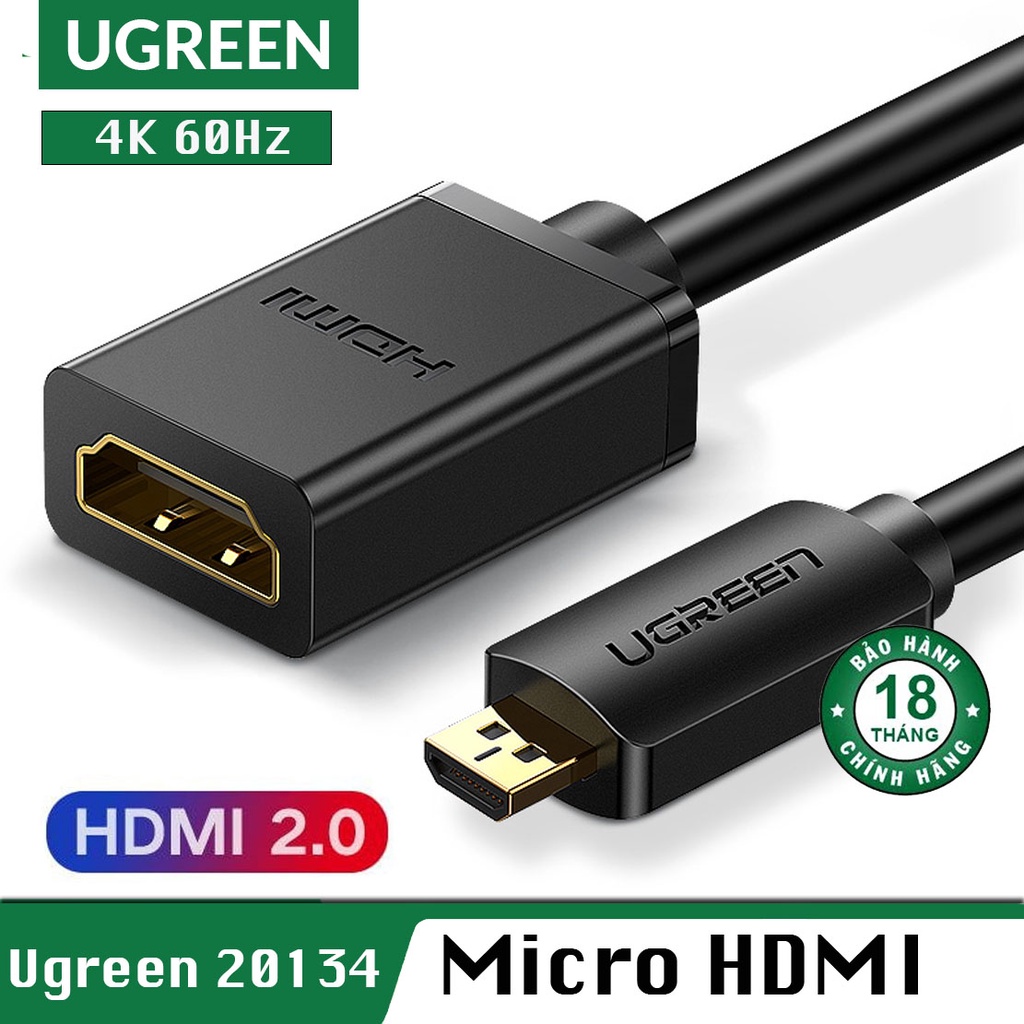 Cáp Micro HDMI ra HDMI 2.0 Hỗ trợ 4K@60Hz Cao Cấp UGREEN 20134 - Hàng Chính Hãng