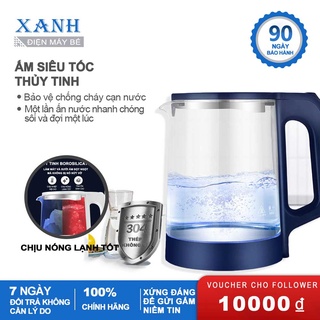Bình đun nước, bình siêu tốc thuỷ tinh, ấm siêu tốc thủy tinh dung tích 1.8l - đun sôi nước nhanh, an toàn-bh 3 tháng