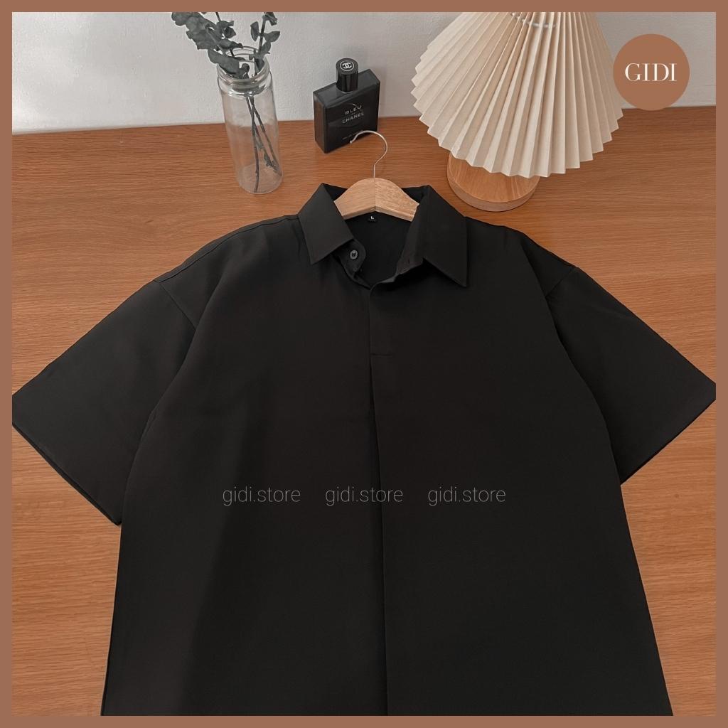 Áo sơ mi KHÔNG NÚT tay lỡ Nam Nữ Unisex - sơ mi ngắn tay phong cách Hàn Quốc vải lụa không nhăn, cực mát