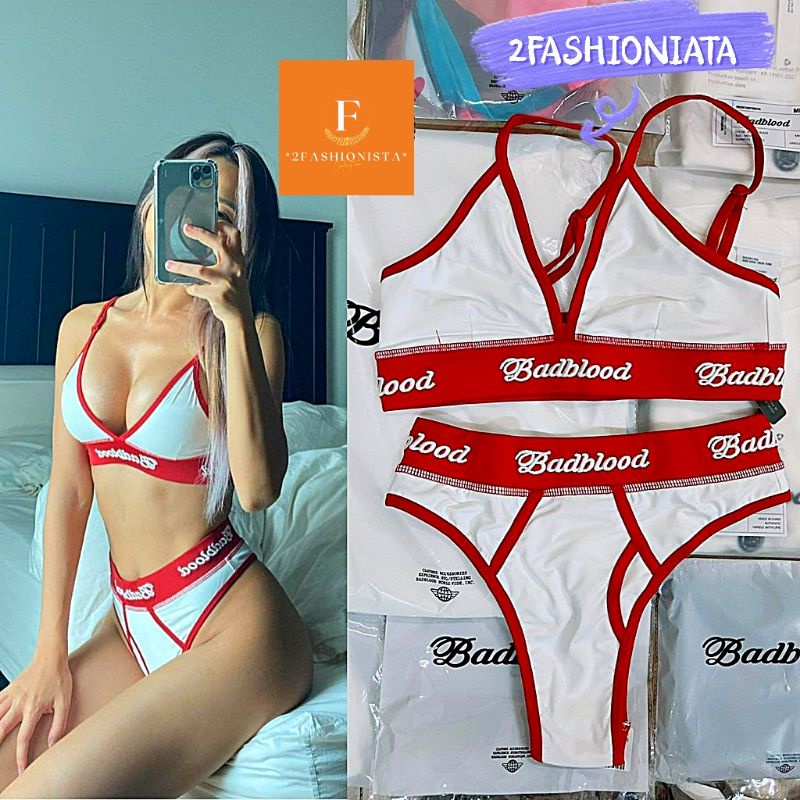 2FASHIONISTA BIKINI áo tắm Badbloo (Trắng viền đỏ Noel) - Đồ bơi 2 mảnh có mút ngực  - Size 45 - 58 kg | BigBuy360 - bigbuy360.vn