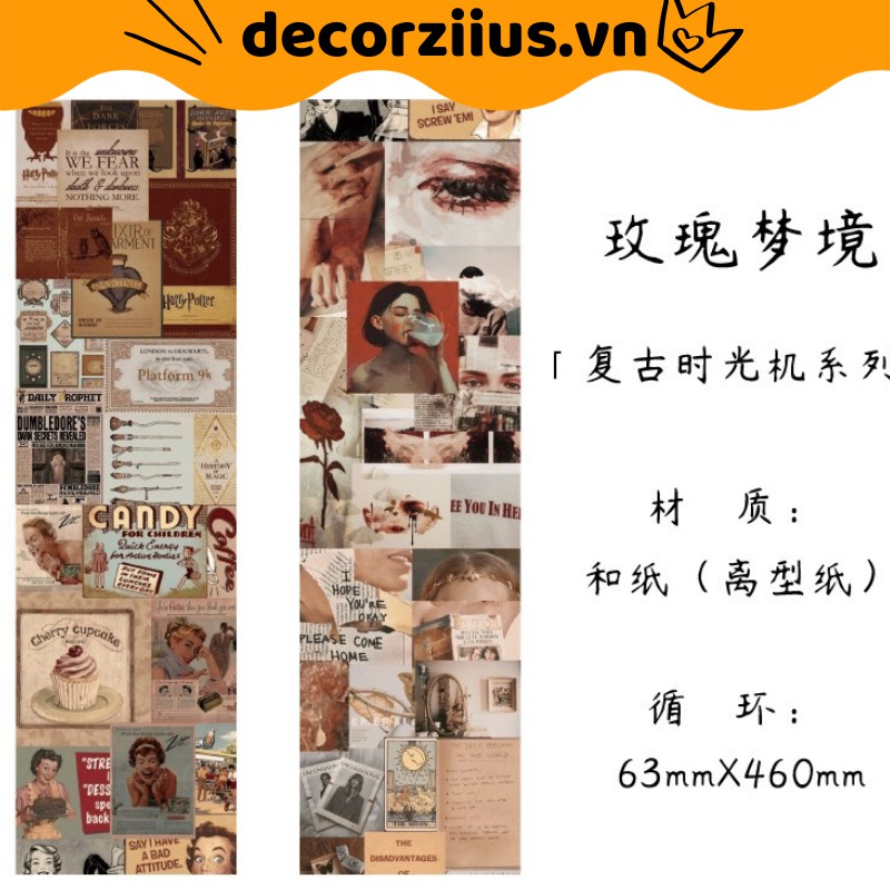 Sticker Vintage,Hình Dán Dài Retro Phong Cách Cổ Điển Trang Trí Bullet Journal,Laptop