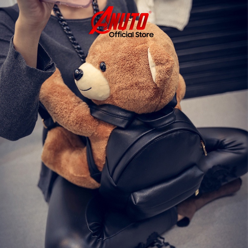 Balo nam nữ đi học, đi chơi, du lịch, dễ thương cute hình gấu bông, chất liệu da cao cấp, balo con gấu unisex ANUTO