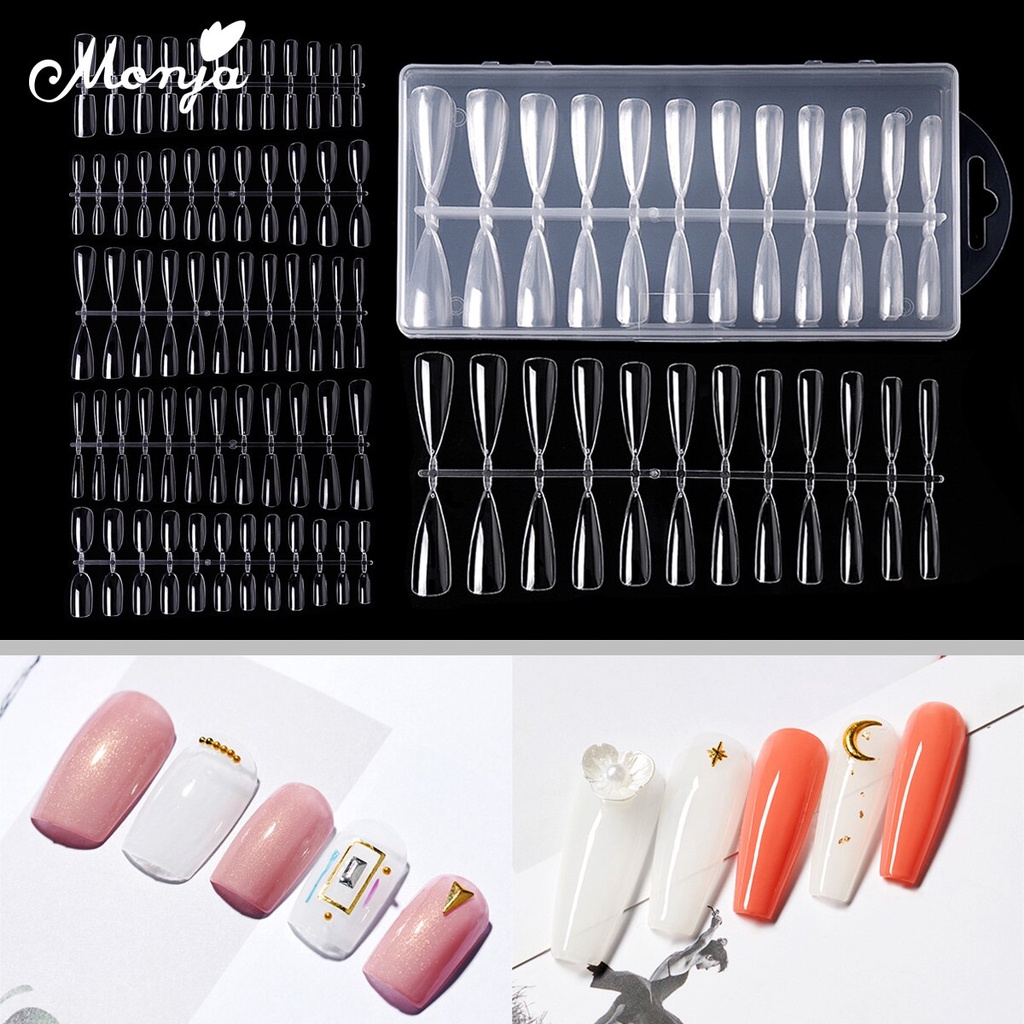 MONJA Set móng tay giả 5 kiểu dáng thiết kế trong suốt thời trang