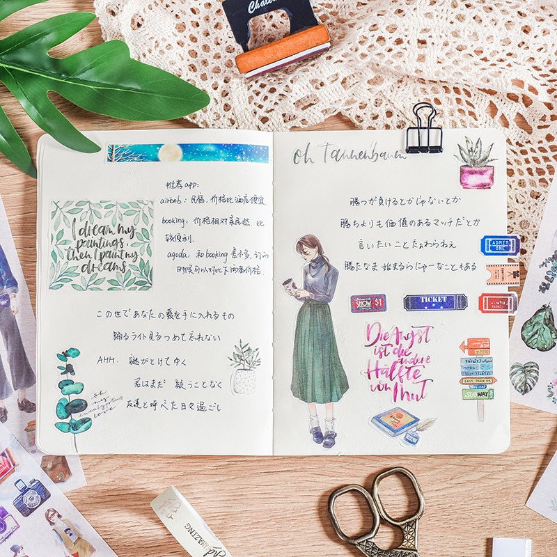 Set 3 miếng dán hình hoa lá hoạt hình trang trí sổ tay DIY