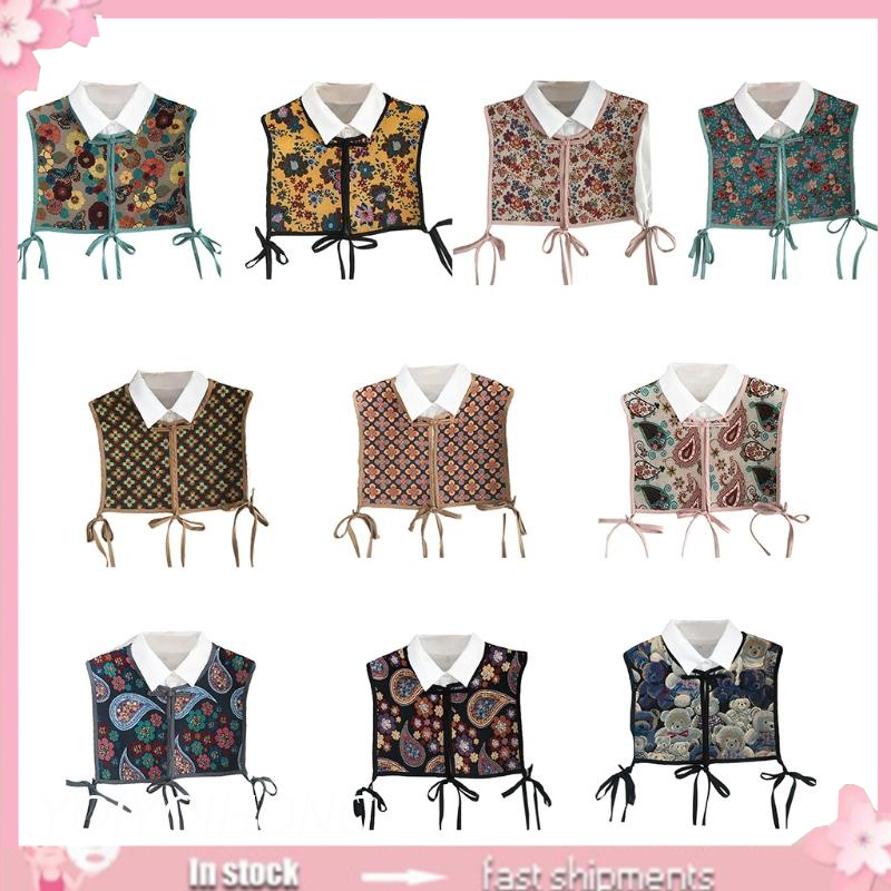 Nửa áo trên cổ giả sườn xám cape khăn choàng thêu hoa vintage