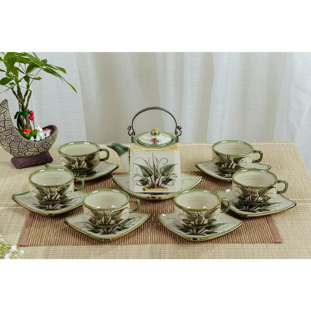 Bộ Ấm Chén Sen Đỏ, Mai Xanh, Đào, Bộ Ấm Trà giá rẻ Bát Tràng