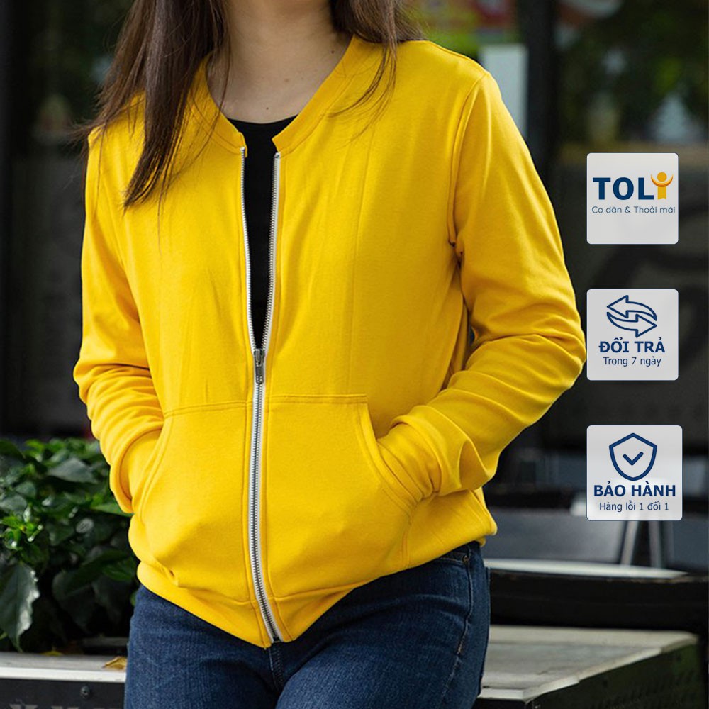 Áo khoác nữ không mũ màu Vàng nghệ TOLI, chất cotton 4 chiều mềm mịn, co dãn, form suông cơ bản [NHIỀU MÀU]