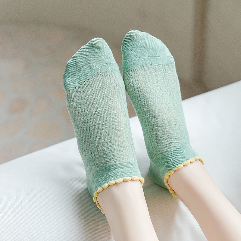 Vớ Cotton Phối Ren Cổ Thấp Mỏng Nhẹ Phong Cách Nhật Bản Thời Trang Mùa Hè Mới Cho Nữ