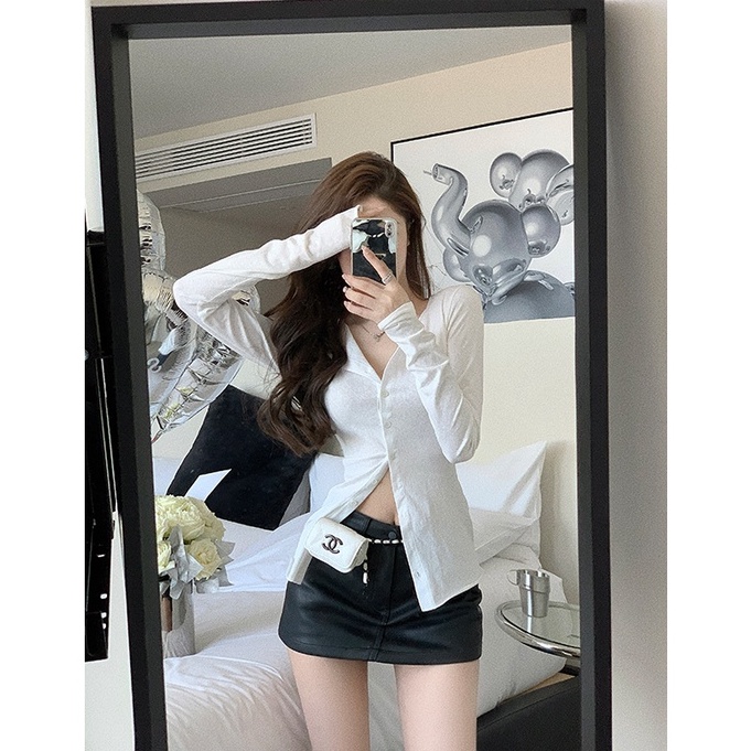 HUANG YOYO Áo Sơ Mi Tay Dài Ôm Eo Chống Nắng Thời Trang Hàn Quốc Cho Nữ