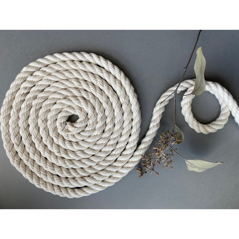 Dây thừng macrame, dây thừng trang trí cotton loại 7mm màu ngà