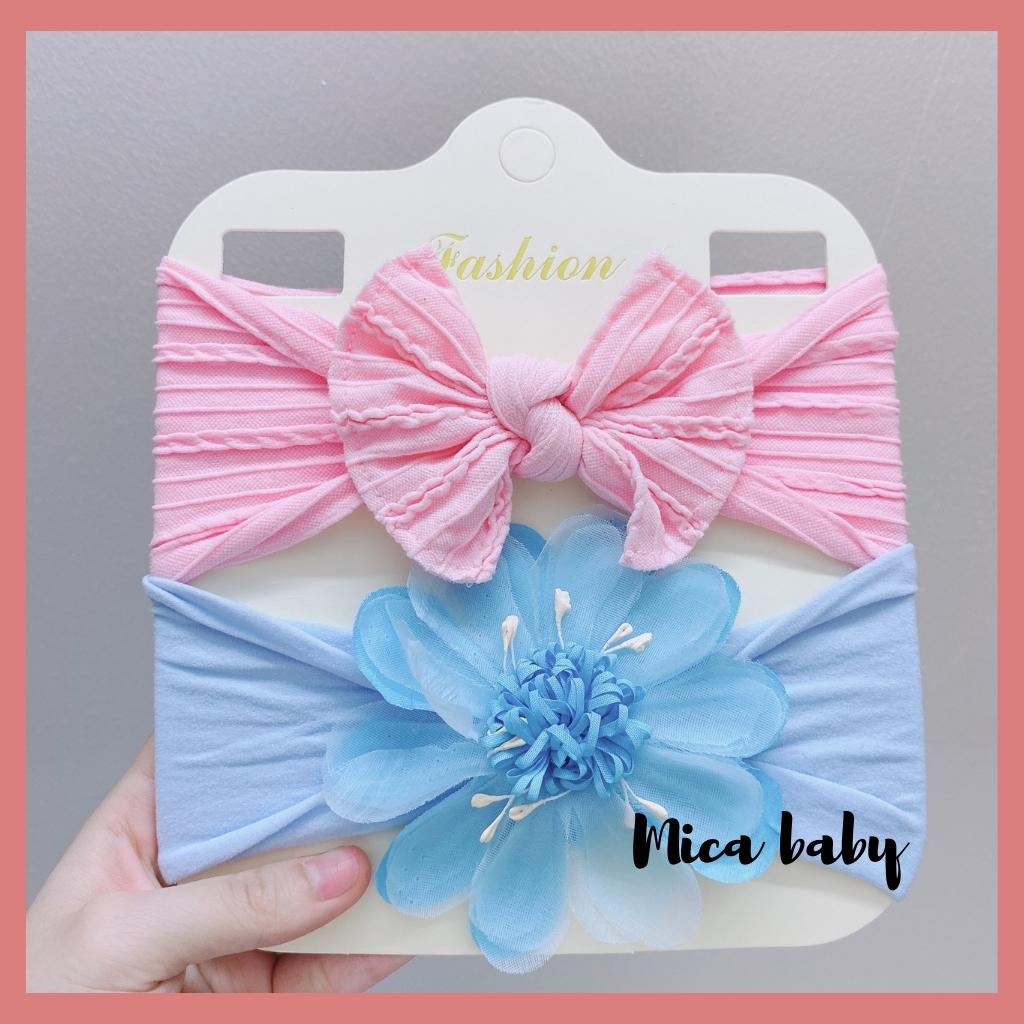 Set 2 băng đô nơ hoa voan chất liệu thun co dãn xinh xắn cho bé Mica Baby BD56