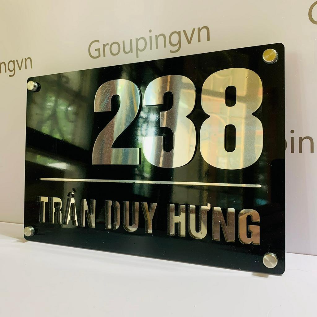 Biển số nhà, phòng, biệt thự, chung cư. Mica đen + Alu trắng gương