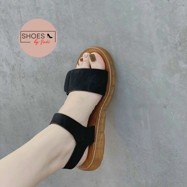 Sandal nữ quai bản to 3 màu đơn giản be, đen, trắng phù hợp với học sinh, sinh viên, công sở SUDI SD011-AKA
