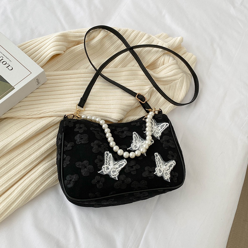 Túi Xách Đeo Vai 2022 Đính Ngọc Trai Phong Cách Hong Kong Cổ Điển Thời Trang Cho Nữ