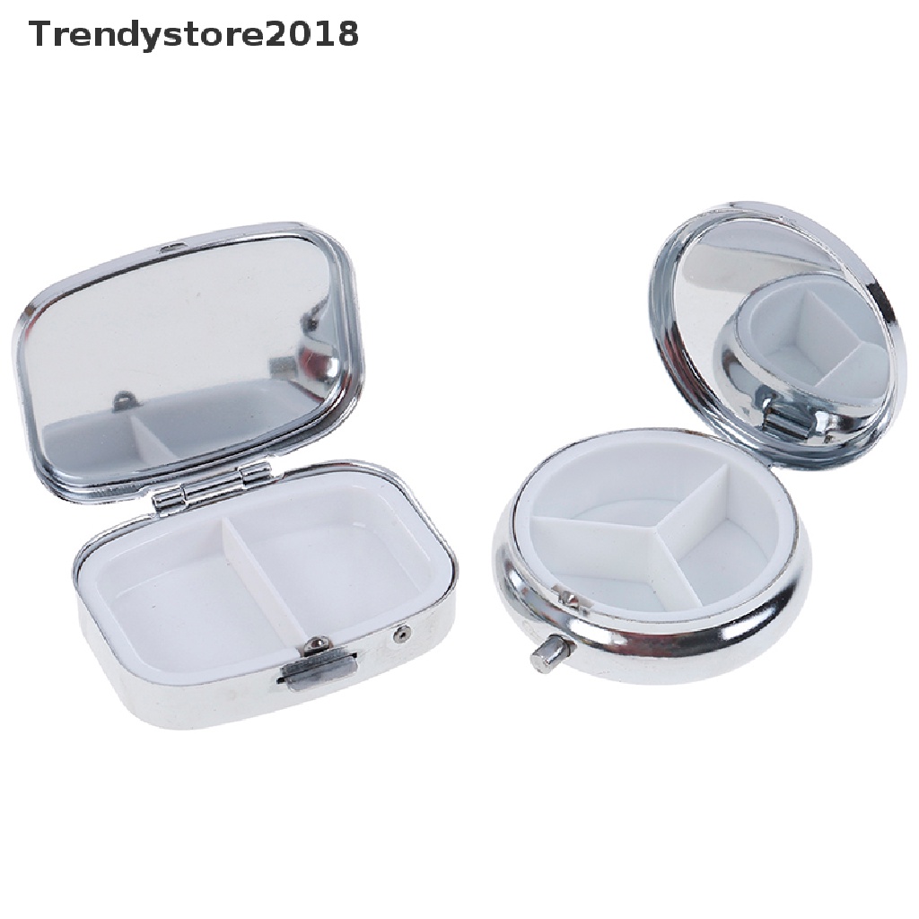 1 Hộp Đựng Thuốc Hình Tròn / Chữ Nhật Bằng Kim Loại Màu Bạc Thời Trang 2018 Ốp
