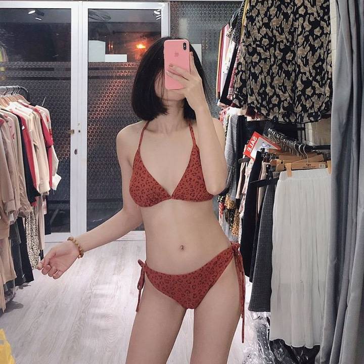 Bikini hai mảnh sexy tam giác da báo cam mặc đi biển đi bơi ( Hàng chuẩn loại 1)