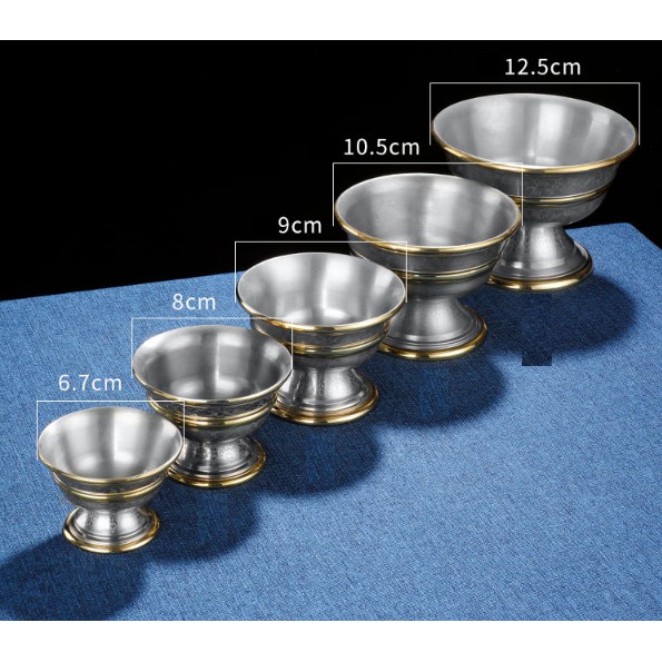 Bộ 7 chén cúng dường bằng đồng cao cấp - Pháp khí Mật Tông - Phật giáo Tây Tạng