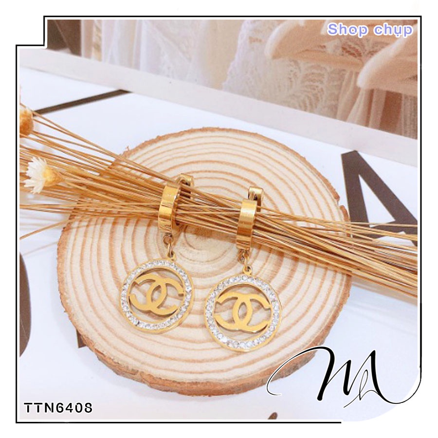 Bông tai nữ Titan không gỉ CC phun cát nhám lấp lánh - Măng’s House BT104