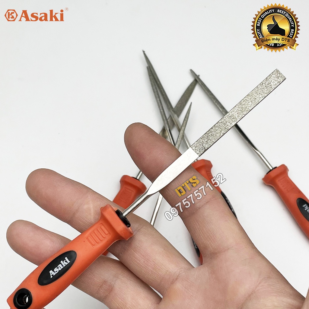 Bộ dũa kim cương mài kim loại 3x140mm Asaki AK-3901 bộ 6 giũa mài đa năng thép carbon T2 chống mài mòn, dũa mini cao cấp