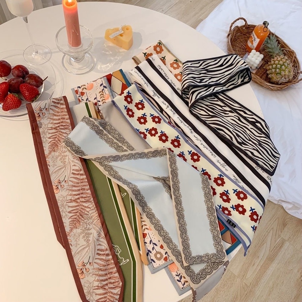 Khăn choàng cổ dài bằng lụa mỏng phong cách retro Pháp cho nữ