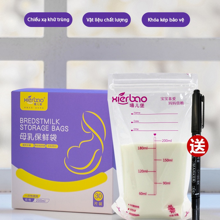 Hộp túi trữ sữa cho bé, túi đựng sữa mẹ bảo quản lâu dài hộp 30 túi 200ml
