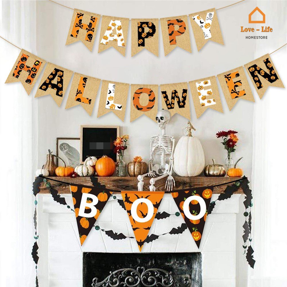 Dây Cờ Treo Tường Họa Tiết Chữ Happy Halloween Trang Trí Nhà Cửa