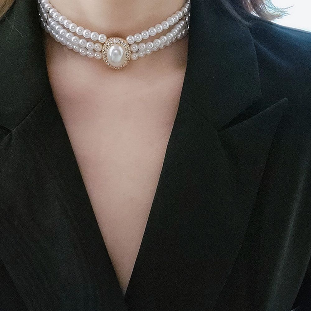 Vòng cổ choker ngọc trai ba lớp phong cách Hàn Quốc sang trọng dành cho nữ