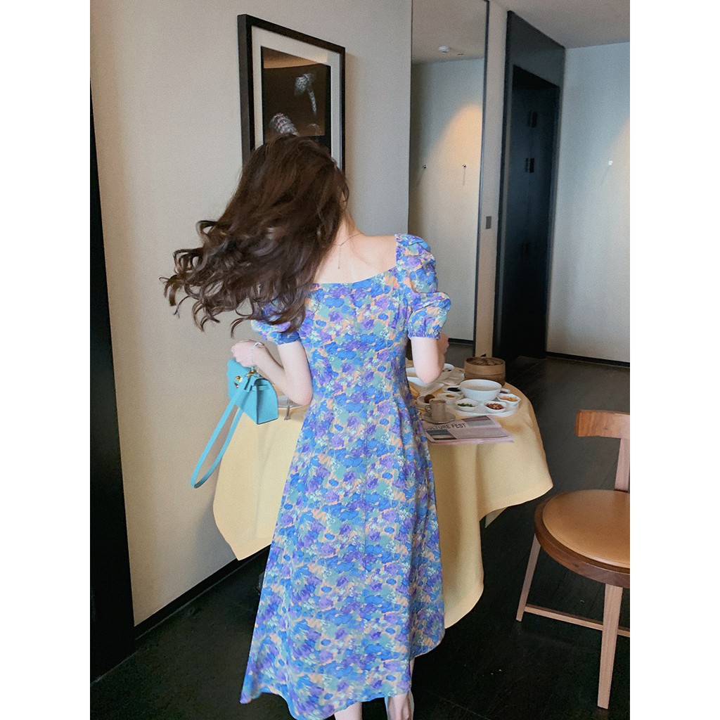 Đầm tay phồng cổ vuông in hoa xinh xắn cho nữ | BigBuy360 - bigbuy360.vn