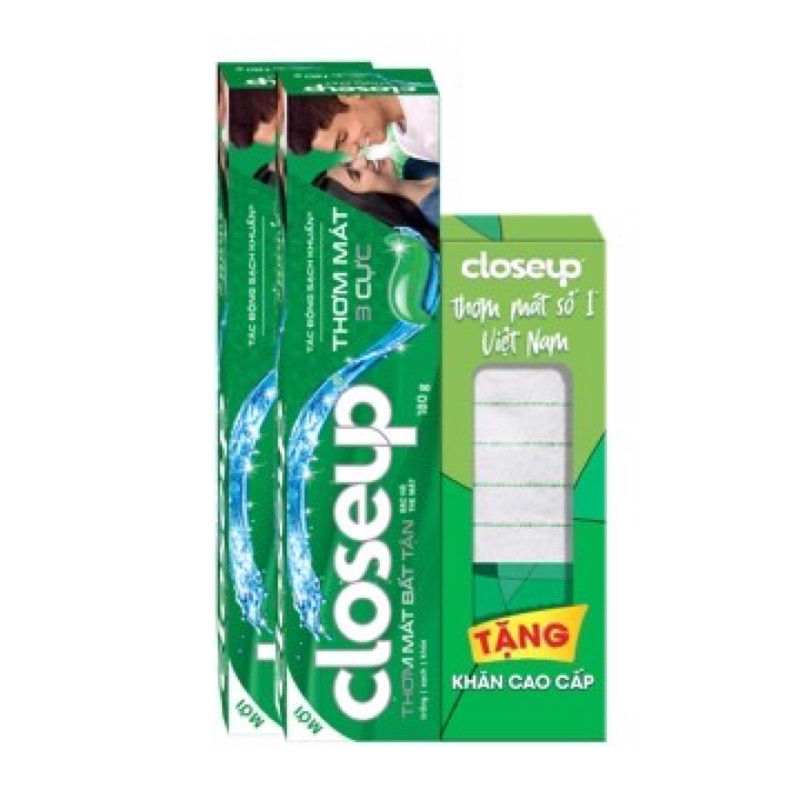 [CLOSEUP+Tặng KHĂN] Combo 2 Kem đánh răng CLOSE UP Bạc Hà Thơm Mát Bất Tận 180gr/tuýp + Tặng KHĂN CAO CẤP