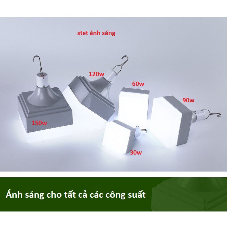 Đèn led vuông sạc tích điện 6-8h - 30w,,60w,,90w,,120w,,150w có móc treo hàng chính hãng (đèn vuông )