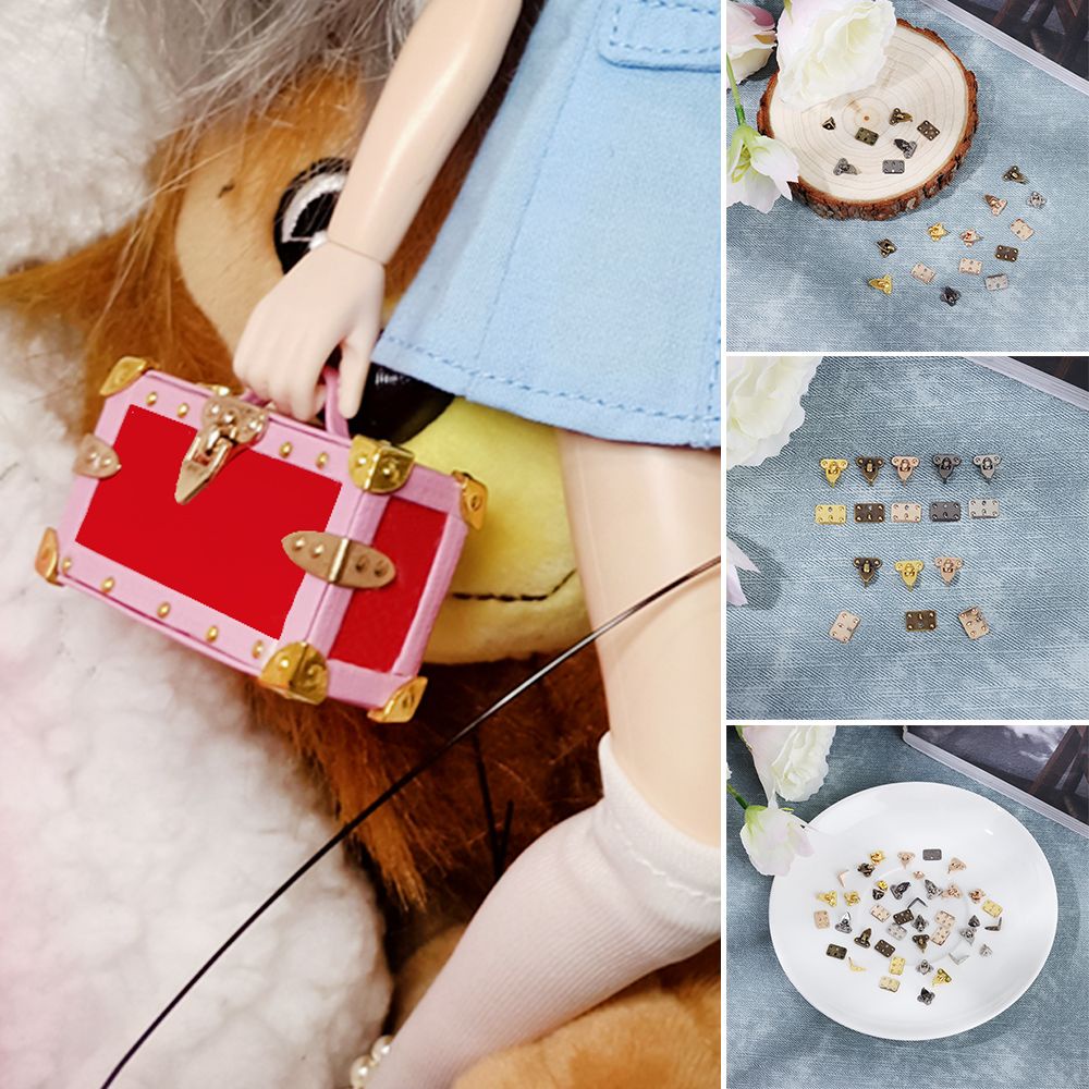 Set 4 miếng bảo vệ góc làm khóa túi xách búp bê dạng hộp mini 5 màu 4 kiểu lựa chọn bằng kim loại thủ công DIY