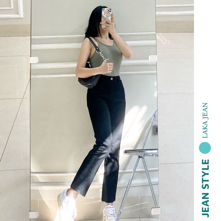 Quần Jeans Nữ Ống Đứng Đen Co Giãn Hàn Quốc LAKA JEAN Quần Bò Lưng Cao, Ống Suông | BigBuy360 - bigbuy360.vn