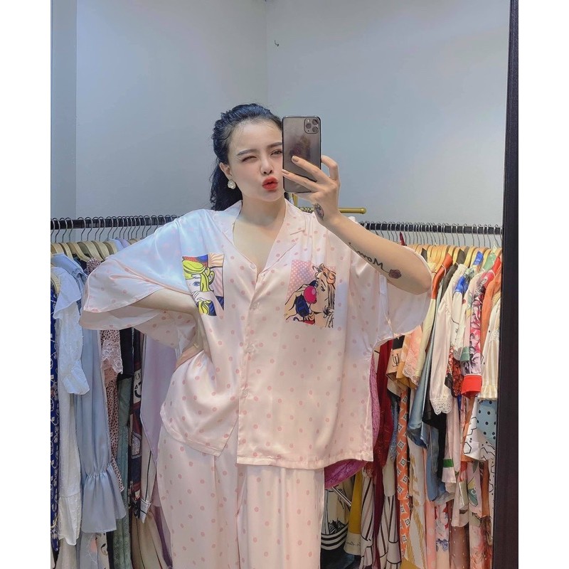 BỘ PIJAMA BI HỒNG CÔ GÁI TAY LỠ XINH