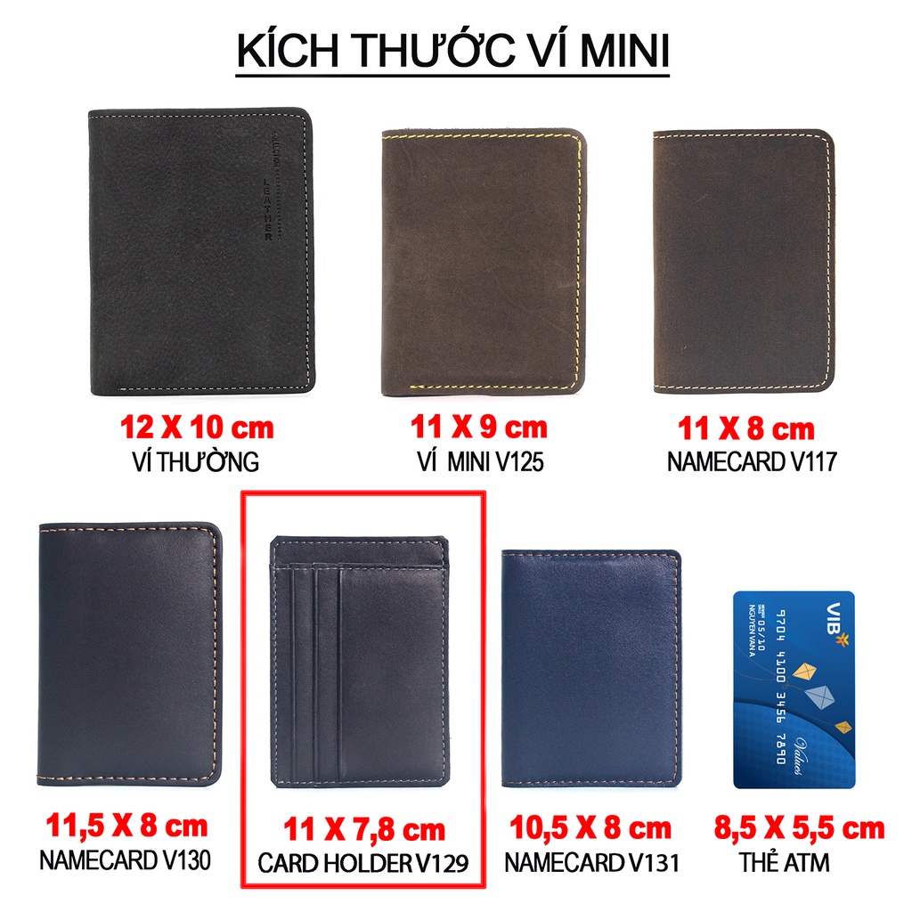 Ví đựng thẻ card holder da bò Bụi Leather V129 nhỏ gọn, tiện lợi, bảo hành 12 tháng