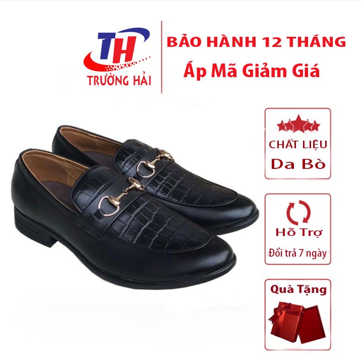 Giày tây nam da bò dập vân cá sấu cao cấp Trường Hải Màu đen đế cao su  GT020