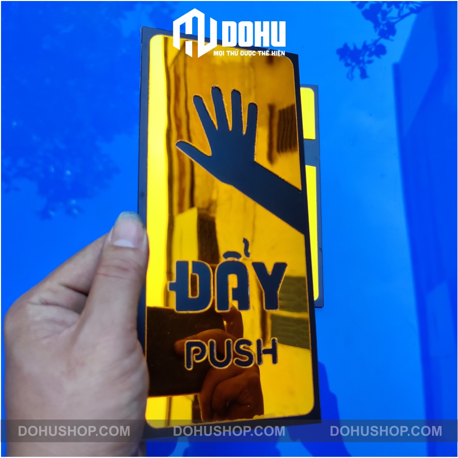 Bảng decor kéo đẩy  Gương Vàng dán cửa  - DH116