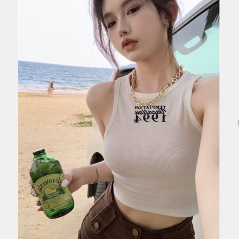 Áo Sát Nách Thêu Chữ Tiếng Anh Dáng Ôm Gợi Cảm Cho Nữ