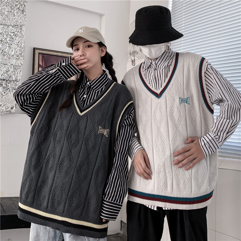Áo Len Gile Đôi Nam Nữ Áo Len Không Tay Cổ V Len Vặn Thừng Áo Ấm Thu Đông | BigBuy360 - bigbuy360.vn