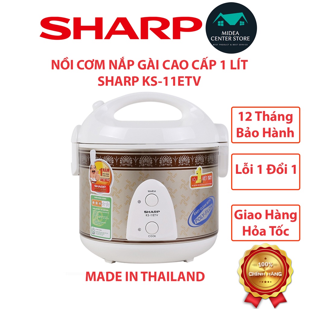 [Chính Hãng-Made in ThaiLand] Nồi cơm nắp gài Sharp 1 lít KS-11ETV, lỗi 1 đổi 1, bảo hành 12 tháng