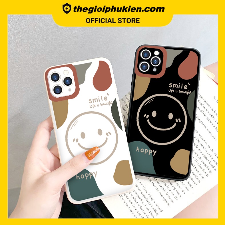 Ốp iphone - Ốp lưng iphone cạnh vuông viền camera smile happy dành cho ip 6 đến 14promax - g66