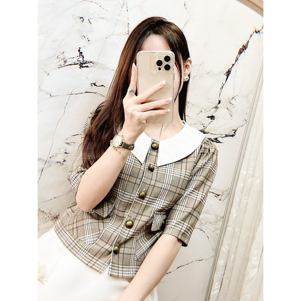 Áo sơ mi thu đông tay lửng chất dạ dễ phối chân váy hoặc quần G293 - GEM Fashion