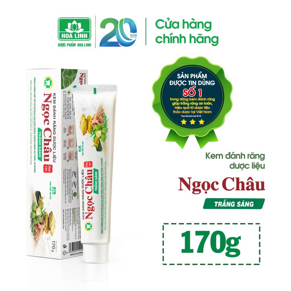 ✔️CHÍNH HÃNG✔️ Kem Đánh Răng Dược Liệu Ngọc Châu Trắng Sáng 170g